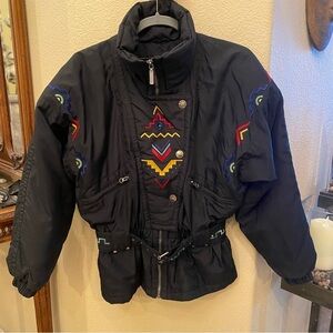 Vintage KAELIN Women Black Aztec Embroidery Ski Jacket Size 6-Fits like XS/S
